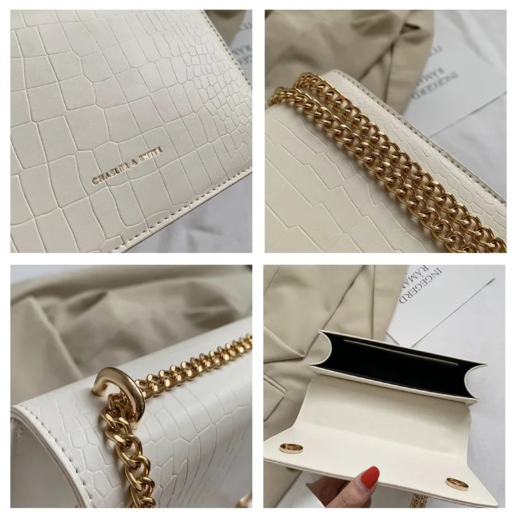 Sac bandoulière effet croco avec chaîne dorée