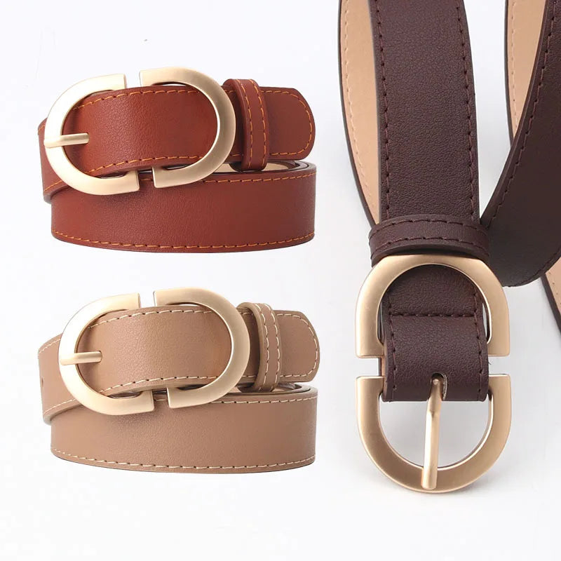 Ceinture en simili cuir avec boucle ovale dorée – plusieurs coloris disponibles